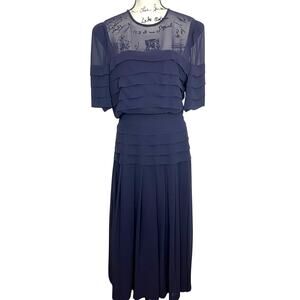 Marie St Claire Tiered Chiffon Gown Mother of the Bride Dress Navy Blue Sz 14